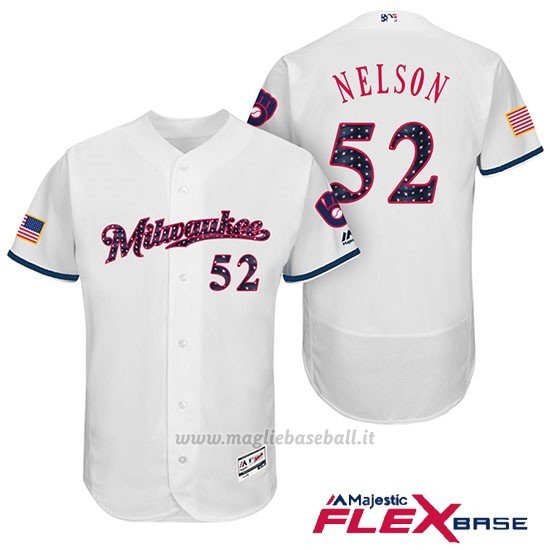 Maglia Baseball Uomo Milwaukee Brewers 2017 Estrellas y Rayas Jimmy Nelson Bianco Flex Base